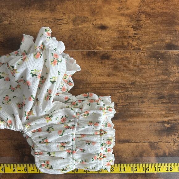 For Love and Lemons Lola Pointelle Top XXS White Yellow Floral Y2K Cottagecore - Picture 5 of 9